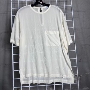 Equipment Silk Tunic Top XL Ivory Pocket Sheer classic business quiet luxury